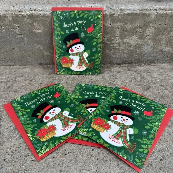 Vtg Hallmark Snowman Christmas Party Invitations‎ 4 Cards With Envelopes