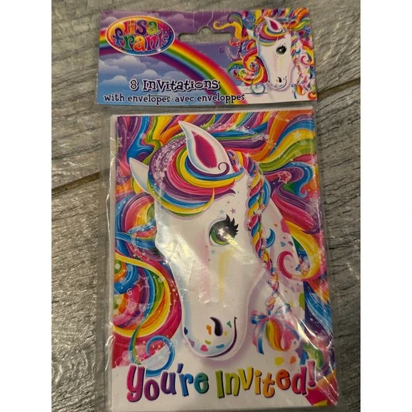 Lisa Frank Invitations 8 Count Cards Rainbow Majesty‎ Unicorn Birthday Party