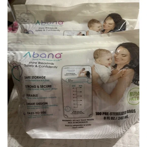 Abana Breastmilk Storage Bags 200‎ Count 8oz BPA-Free Pre-Sterilized New