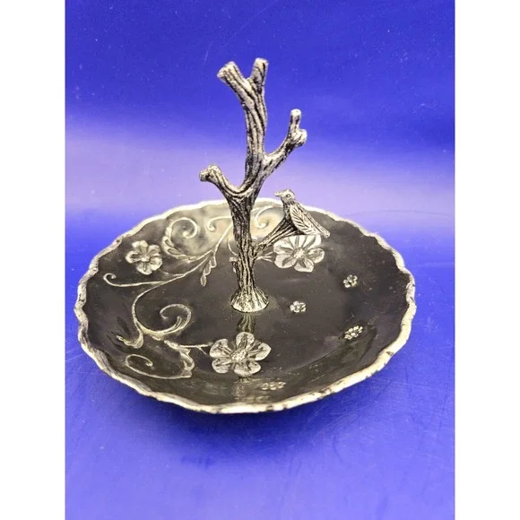 Black Enamel Dish For Trinkets By Cynthia Rawley NY With Bird On A Branch‎ B#28