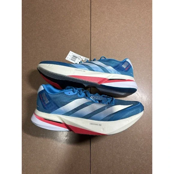 Men's Adidas Adizero Boston 13 Blue Silver Athletic Shoes JR4868 Size 13