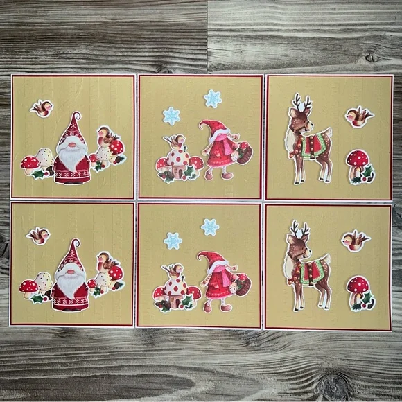 Festive Gnome Holiday Card Set of 6 With Envelopes Square 5.5” x 5.5”
