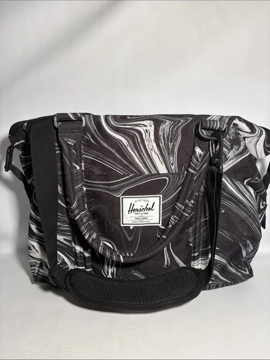 Herschel Supply Co. Black and White Marble Swirl Print Diaper Bag Double Handles