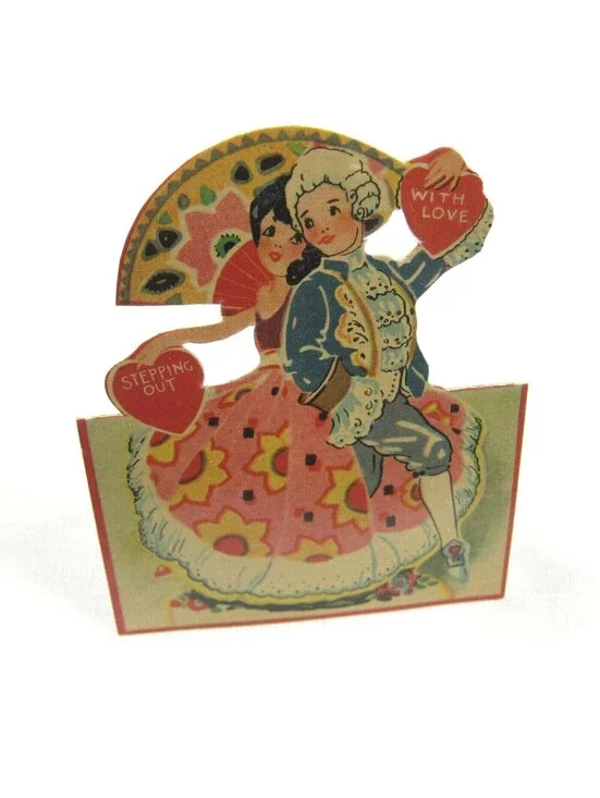 Vintage Valentine Stand Up Card Boy Wig & Flamenco Gypsy Girl Germany 1920s-30s
