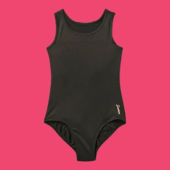 NWT Justice Girls M 10 Black Short Sleeve Keyhole Dance Gymnastics Leotard