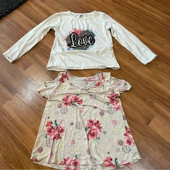 Sweet Kiss/ Justice Lot Of Girls Shirts Set of 2 Love Floral - Size 10/12