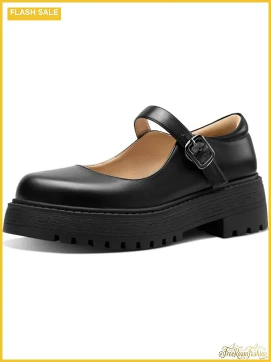 Women's Mary Jane Platform Shoes Chunky Lug Sole Faux Leather