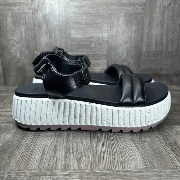 Reef Black Platform Sandals with White Speckled Sole
