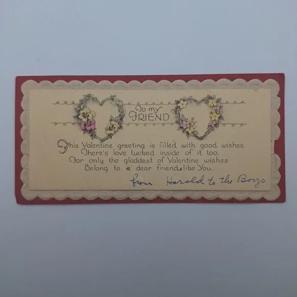 Vintage Valentine Card Scalloped Edges My Friend Harold Boys Antique Retro‎ Love
