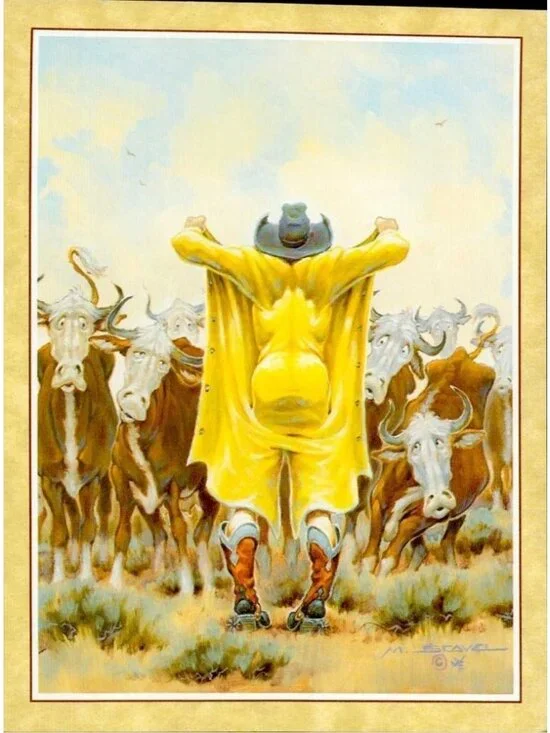 6-Pk VTG Leanin’‎ Tree Birthday Cards +✉ Cowboy Stampede Wild West Mike Scovel