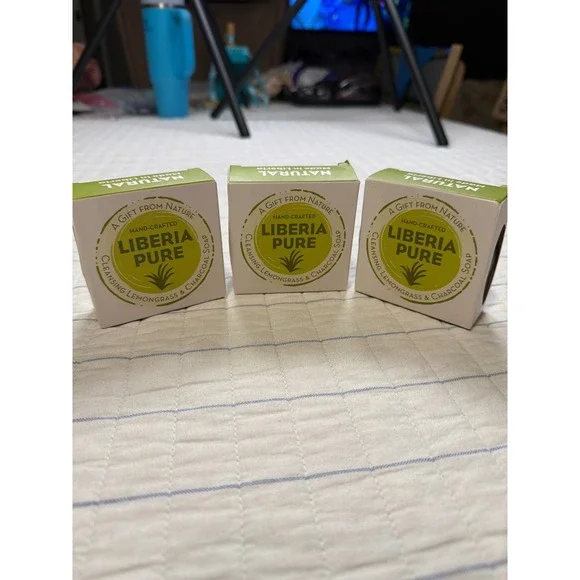 Liberia Pure Cleansing Lemongrass & Charcoal Soap Hand-Crafted Natural 100g‎ 3pk