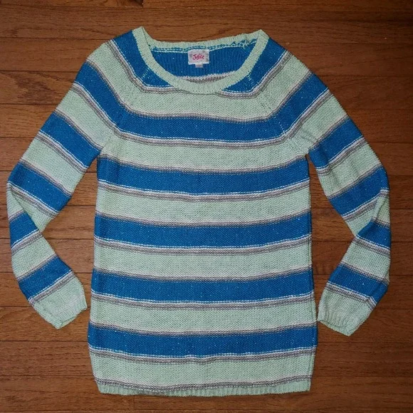 Justice sz 12 Pullover Long Slv Striped Cotton Sweater Round Neck Raglan Sparkle