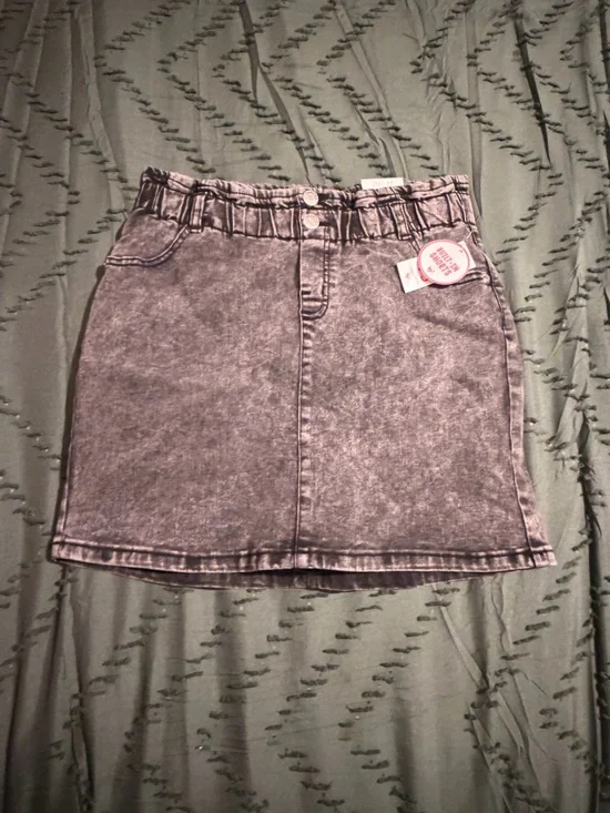 Teen Washed Black Denim Shorts with Paperbag Waist