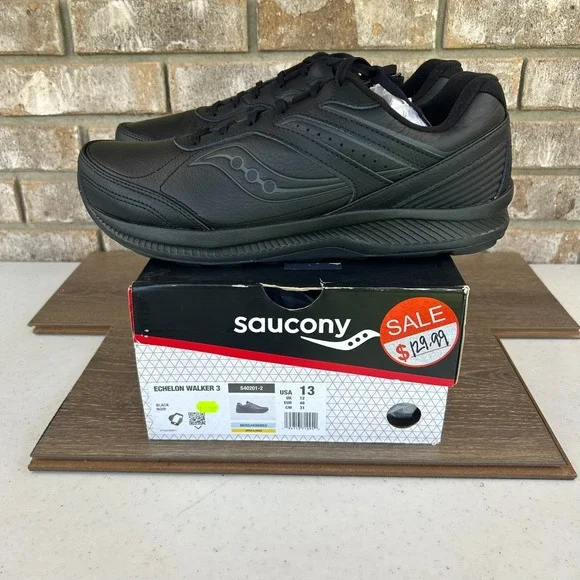 Saucony Echelon Walker 3 Shoes Mens 13W Black Walking Casual Lace Up Comfort NEW