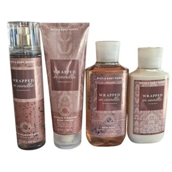 RARE Bath & Body Works Womens Wrapped in Vanilla 4pcs Full‎ Size Bundle Feminine