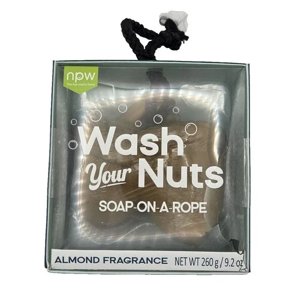 NPW Wash Your Nuts Soap On A Rope Novelty White Elephant Gag Gift PKG Damage