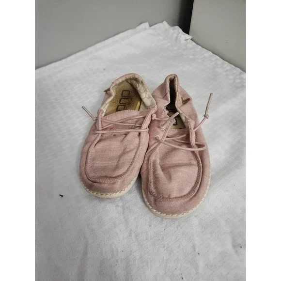 Hey Dude Wendy Youth Linen Cotton‎ Candy Pink Slip On Loafers US K12 Kids Shoes