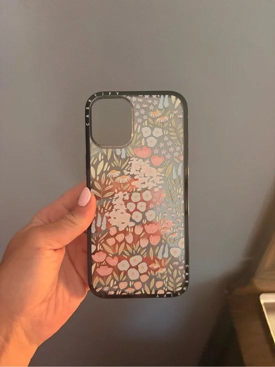 Casetify Clear Floral Phone Case with Pink and Gold Accents (Iphone 16 plus)