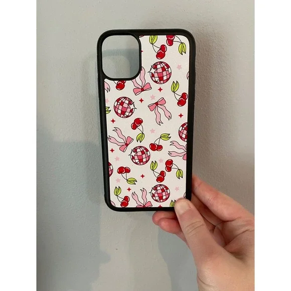 Phone Case iPhone 11 White Pink Red Disco‎ Ball Cherry Bow Aesthetic