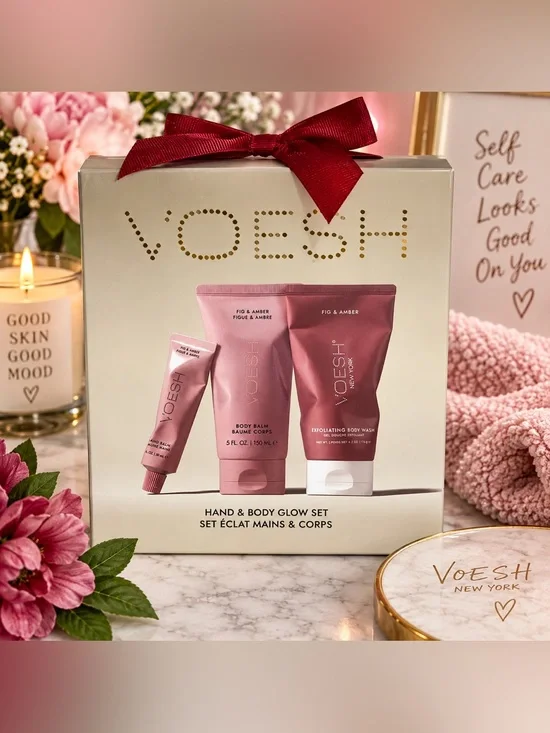 VOESH New York Fig & Amber Hand & Body Glow Set NWT 3-Piece