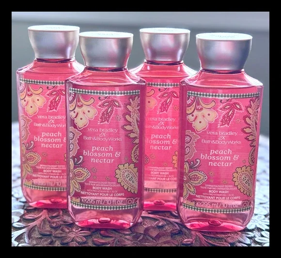 Bath & Body Works Vera Bradley Peach Blossom & Nectar Shower Gel Body Wash x4