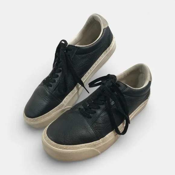 VANS Off The Wall Old Skool Lux Black Leather‎ Lace Up Shoes Mens 6.5 Womens 8