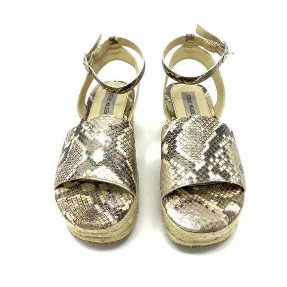 Steve Madden Beige Snake-Print Espadrille Platform Sandals