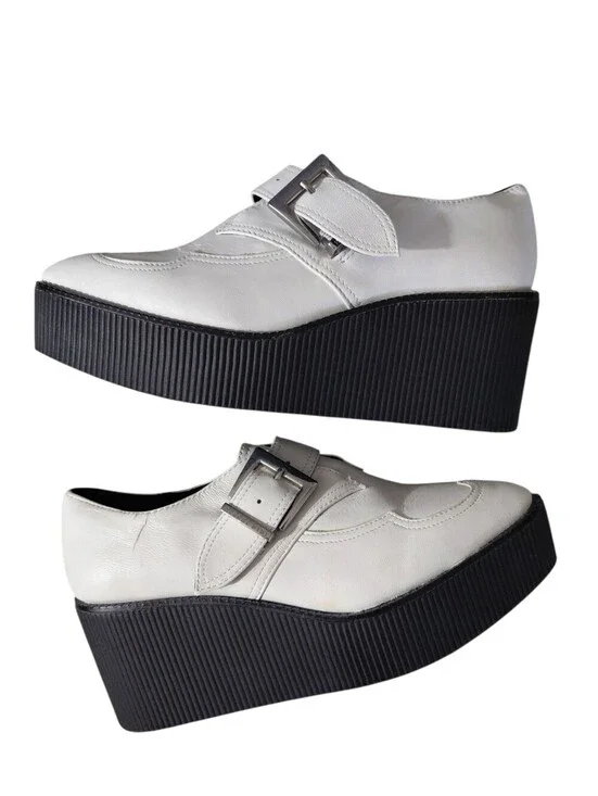 NEW Gianni Bini Yasmina White Leather Platform Monk Strap Creepers Size 5 Loafer