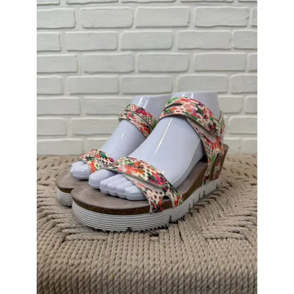 Mephisto Floral Snake Print Platform Wedge Sandals Multi Size 37