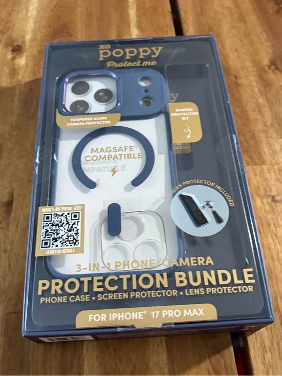 XO Poppy Protect Me 3-in-1 Blue MagSafe Compatible Case for iPhone 17 Pro Max