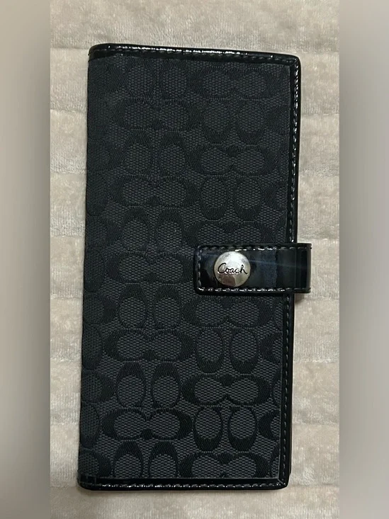 Coach Black Signature Jacquard Wallet Case with Snap Tab