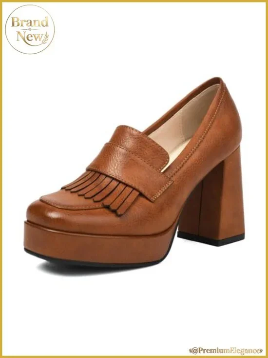 Women's Heeled Loafers Platform Chunky High Heel Dress Loafers