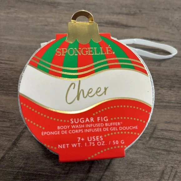 New Spongelle Holiday Ornament Infused Bath Sponge Sugar fig 1.75