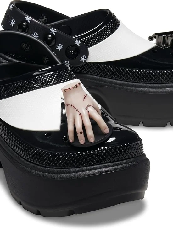 CROCS Black and White Platform Mary Jane Clogs with Detachable Hand Charm