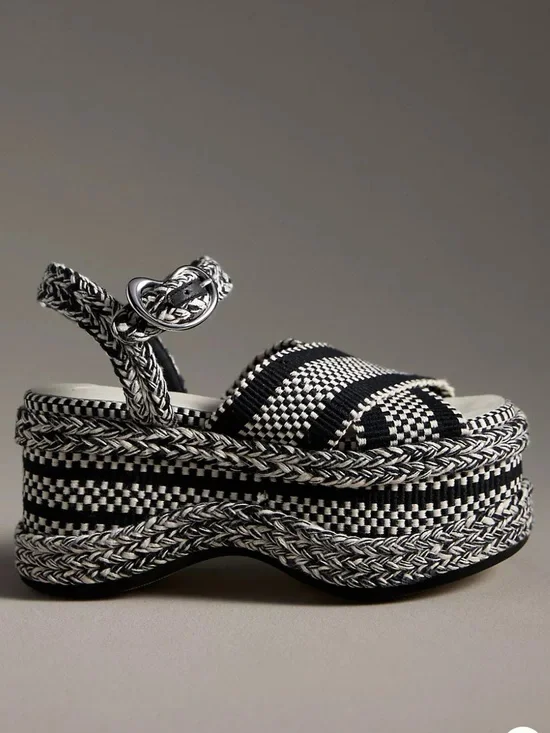 Anthropologie Amambaih Carmen Black & White Woven Platform Sandal