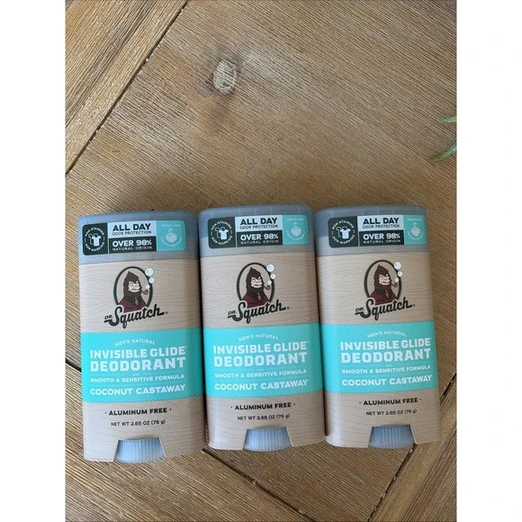 3-Pack Dr. Squatch COCONUT CASTAWAY Invisible Glide Deodorant 2.65oz Each