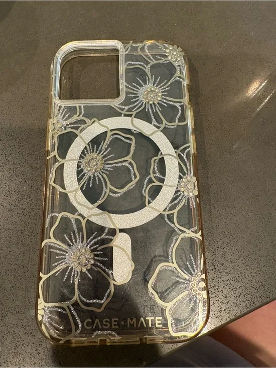 case-mate Clear Floral Glitter Phone Case with Gold Accents and Ring