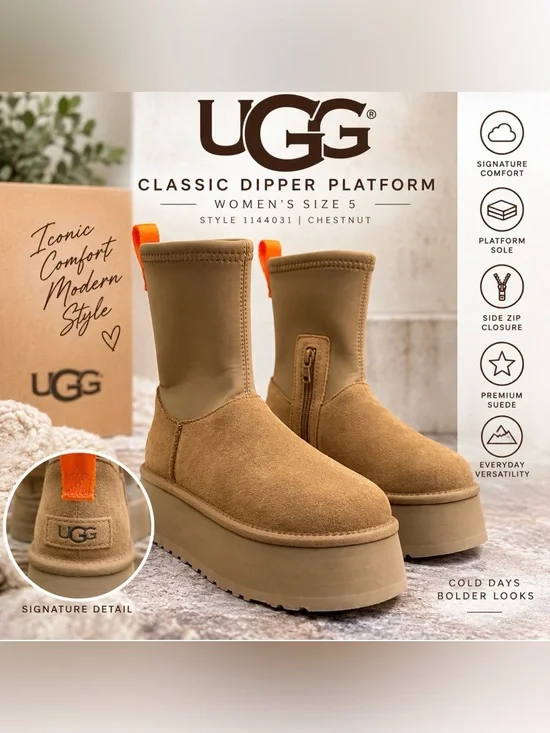 UGG UGG Classic Dipper Platform 1144031 Women's Fashion Boots Chestnut Sz 5