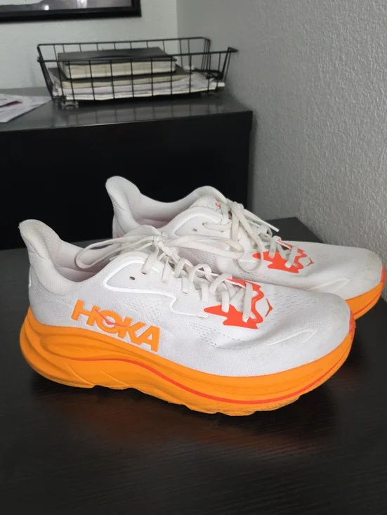 Hoka White & Orange Clifton Sneakers (Lightly Used)