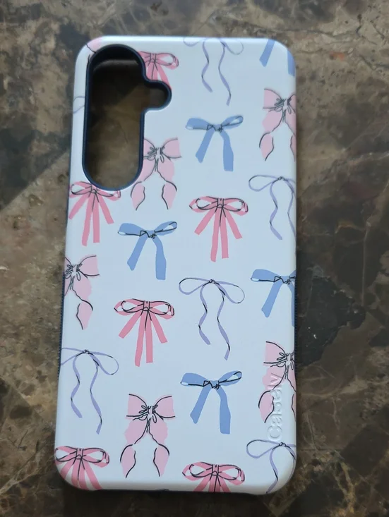 Cute Bow-Print Protective Phone Case - Pink & Blue Samsung S25+