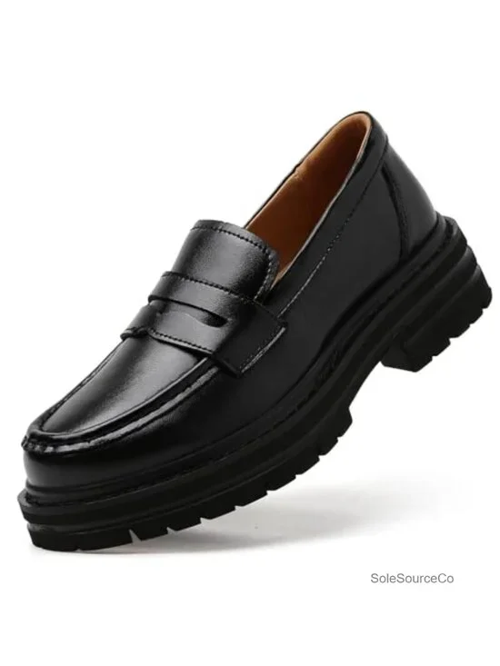Women's Penny Loafers Chunky Platform Lug Sole Faux Leather Slip-On