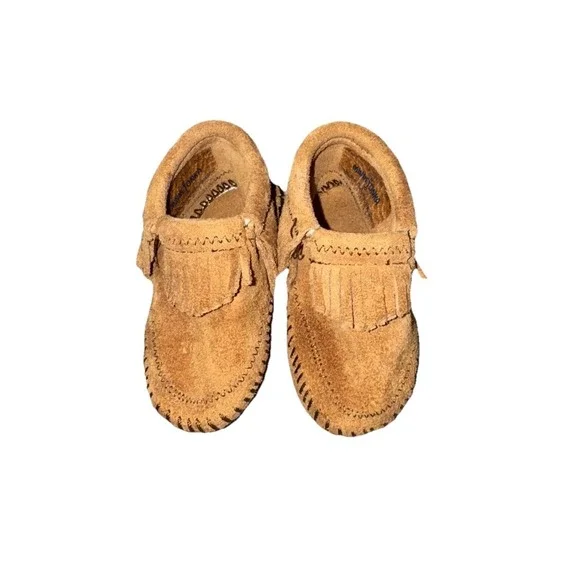 Minnetonka Leather Moccasin Shoes‎ Infant Sz 3 Tan Brown