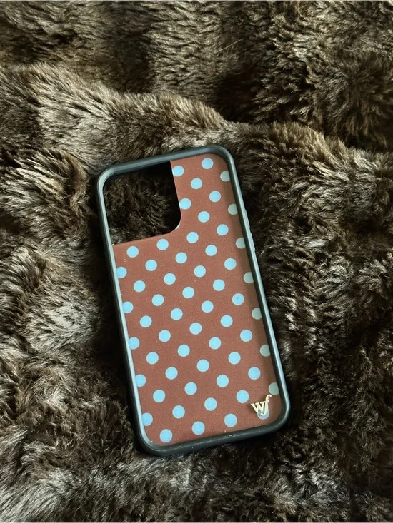 Wildflower Brown and Blue Polka Dot iPhone 14 Pro Max Case