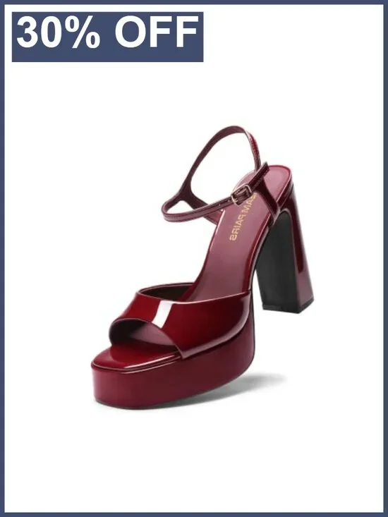 Platform High Heels Block Heel Square Toe Ankle Strap Faux Leather