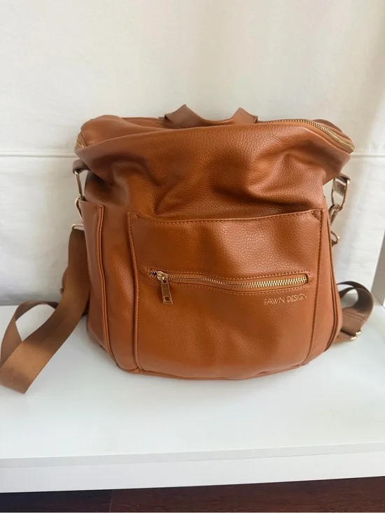 Fawn Design Cognac Leather Convertible Diaper Bag