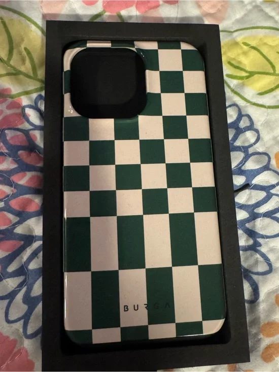 New iPhone 13 Pro burga green checkered phone case