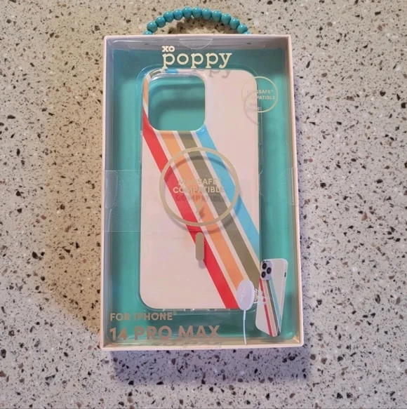 XO Poppy iPhone 14 Pro Max Magsafe Compatible Striped Protective Cellphone Case