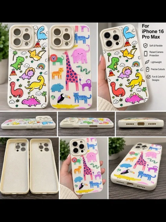 iPhone 16 Pro Max Case Soft Flexible TPU Dinosaur Safari, Animal Print