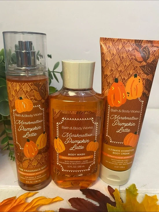 “Marshmallow Pumpkin Latte” Bath & Body Works New 3-Pc Set
