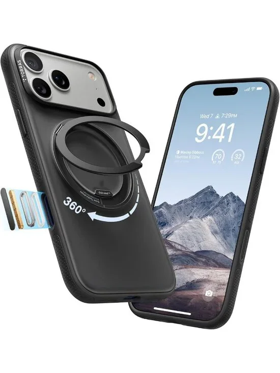 360 Magnetic Stand Case for iPhone 17 Pro - Obsidian Black, Durable & Stylish